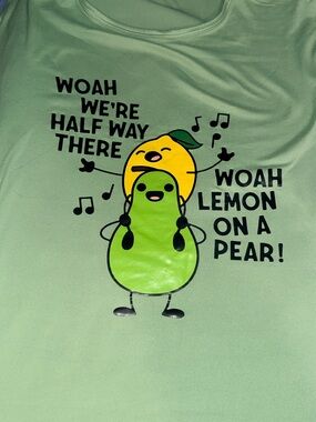 Green Graphic Short Sleeve Tee with Lemon & Pear Illustration